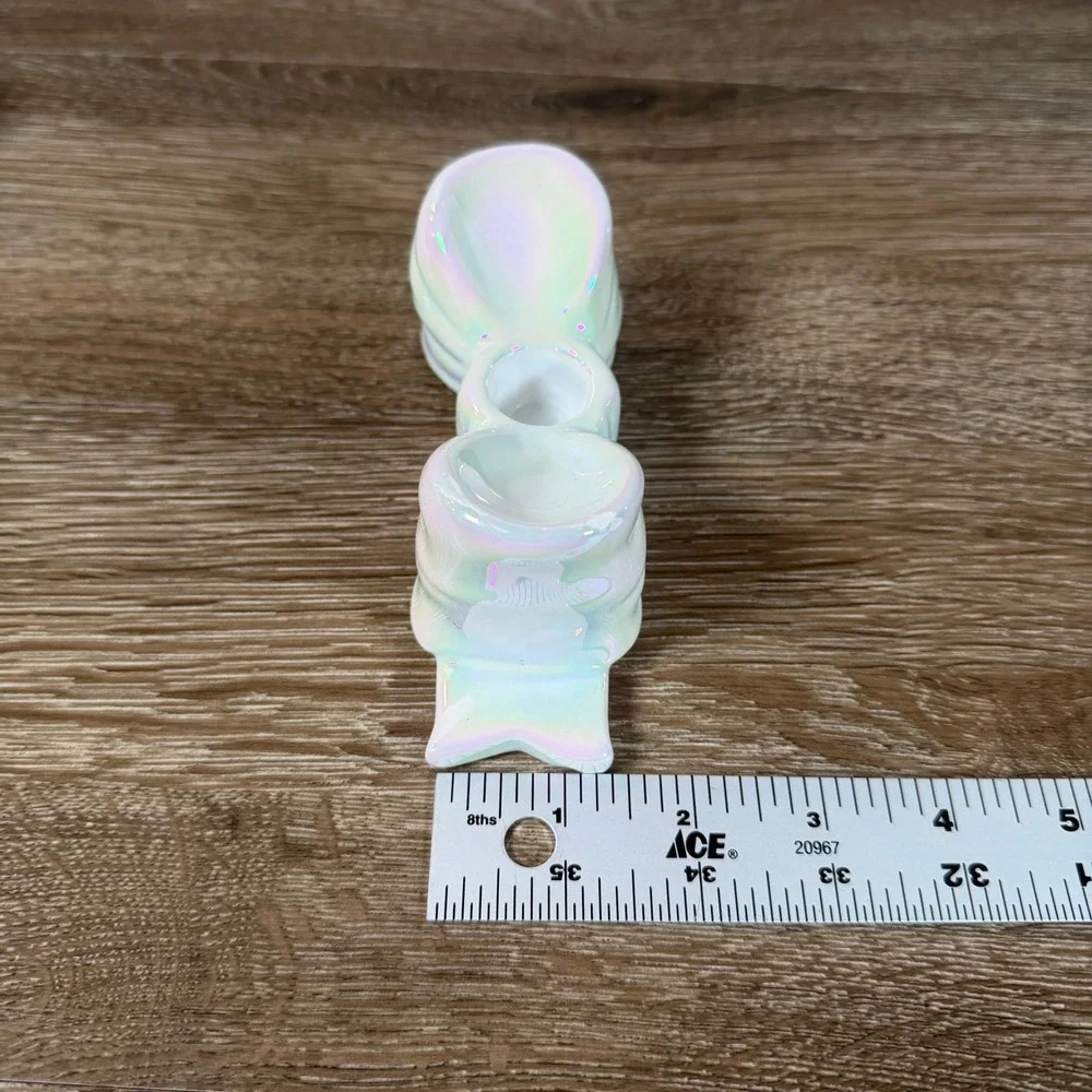 Target Bullseye Iridescent Ceramic Bow Taper Candle Holders Set of 2 READ DESC